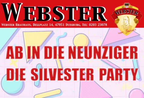 Freut euch auf die ultimative Webster „Ab in die Neunziger“ Silvesterparty! Denn was in den 80ern gut war, wird in den 90ern noch besser.